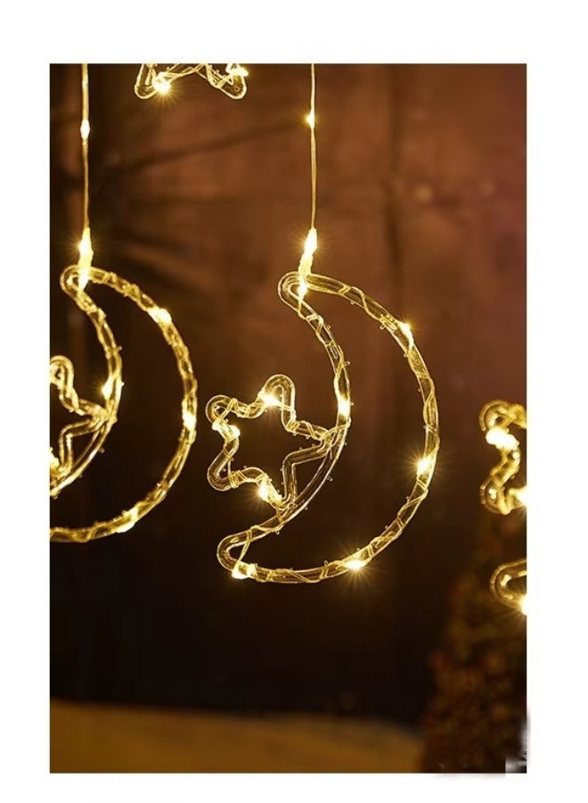 مووبزا بطول ٣ متر ستارة إضاءة LED بتصميم هلال ونجمة رمضان ، إضاءة دافئة، ٨ أوضاع إضاءة، مناسبة للاستخدام الداخلي والخارجي لتزيين المنازل والنوافذ والجدران والشرفات وديكور رمضان وعيد الفطر والمناسبات - Image 3